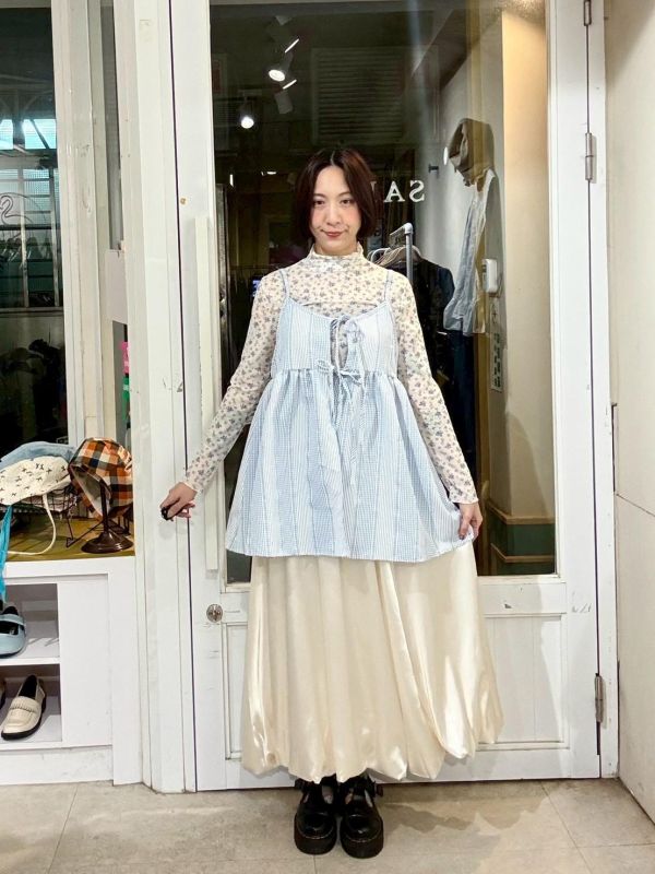 立體布紋細格條紋綁帶吊帶背心 