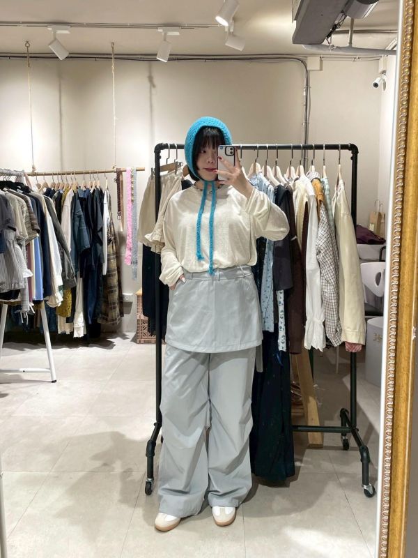 刷刷布打折造型抽繩下擺長褲+裙廉 