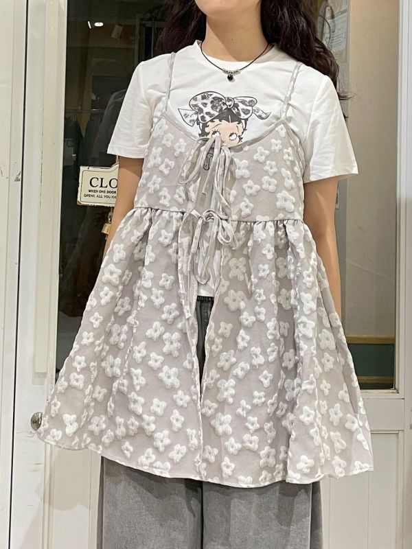 滿版立體花朵後綁帶可調節細肩小背心 