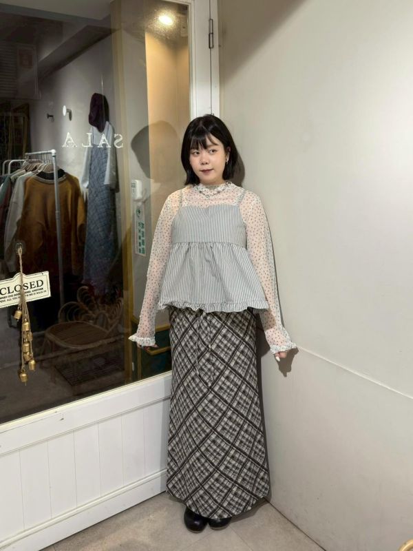 直條紋荷葉下擺綁帶雙面穿吊帶背心 