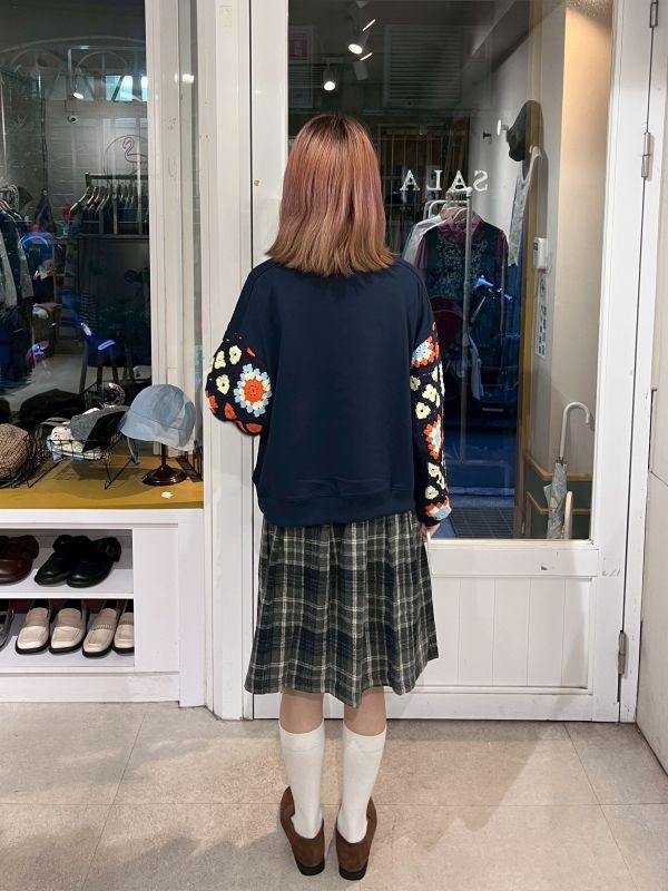 灰色格紋毛呢五分裙 