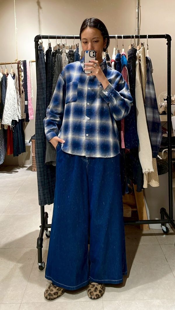 拼接領格紋襯衫 