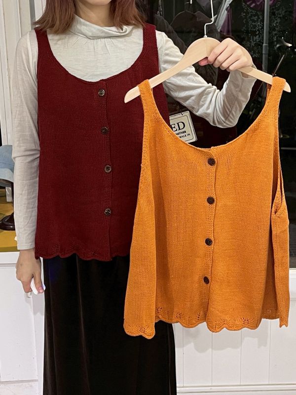 針織排扣花邊背心 