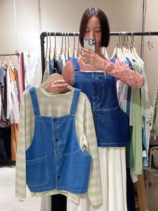 設計感白車線工裝牛仔背心 