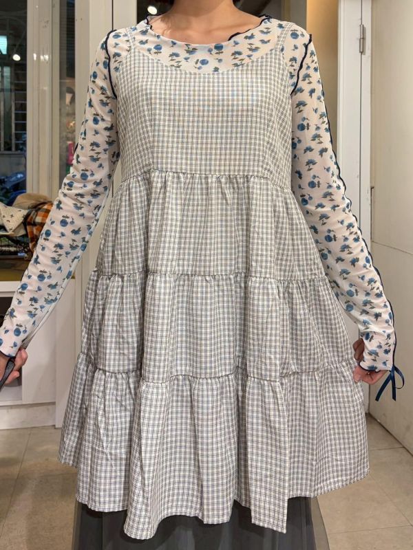 細格紋蛋糕層次下擺吊帶背心 