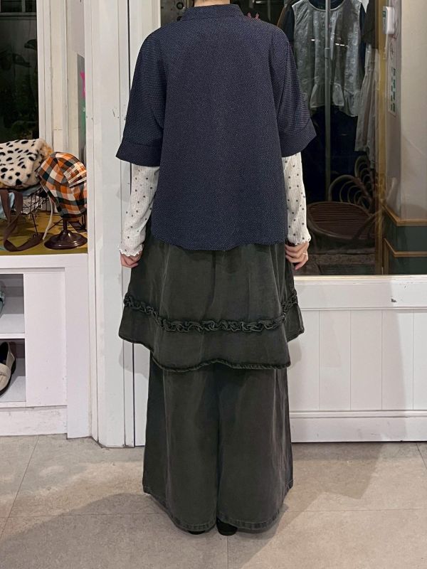 花邊裙簾拼接水洗牛仔寬褲 