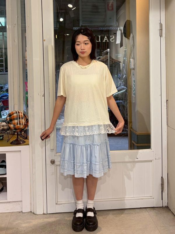 夏日休閒拼接蕾絲下擺Tee 