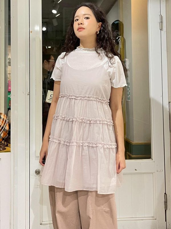 可調節細肩可愛捲邊蛋糕裙雙層短罩衫 