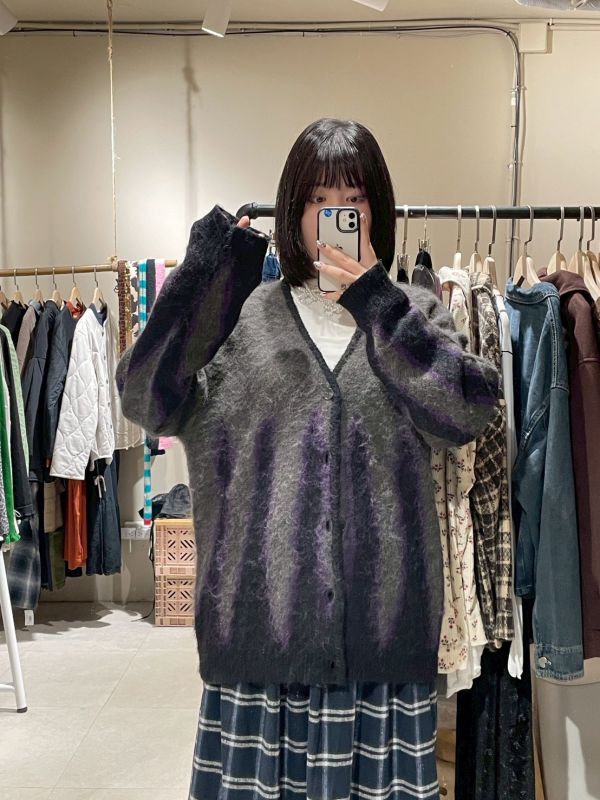 黑紫撞色薄毛衣排釦外套 