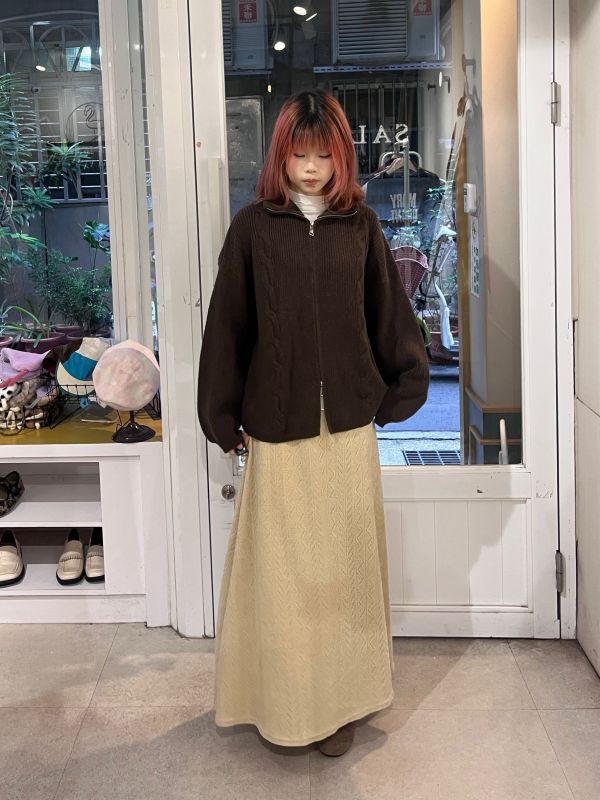 雙拉鏈針織高領長袖毛衣 