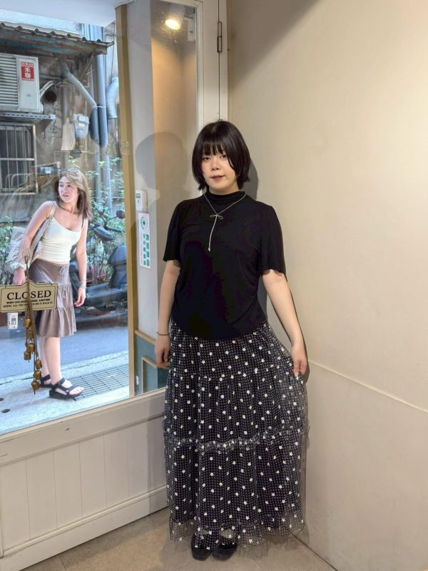 亮粉小花格紋荷葉鬆緊腰紗裙 