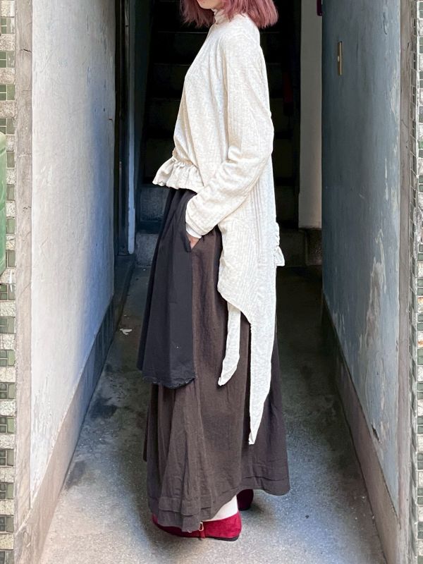 拼布蕾絲層次傘擺長裙 