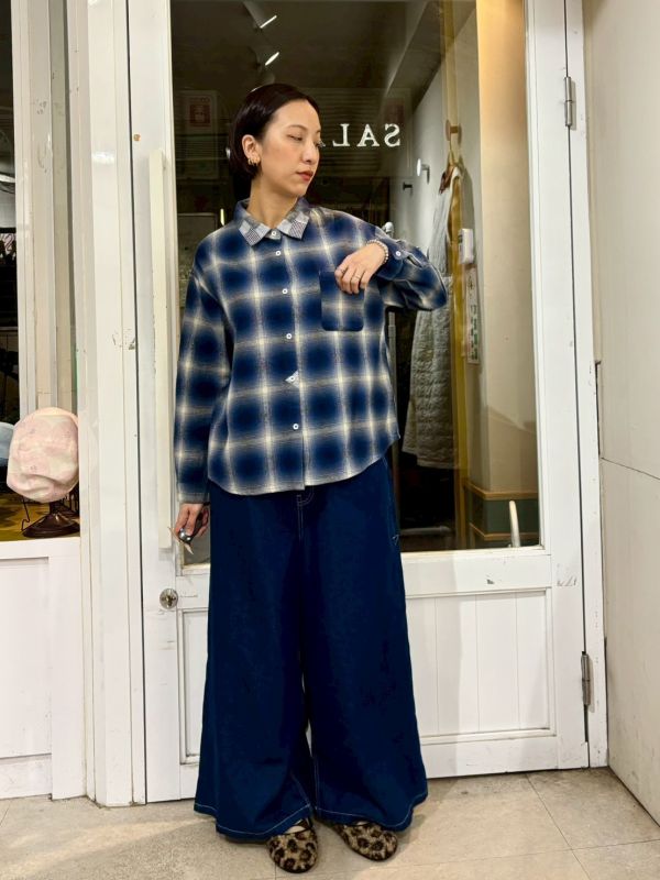 拼接領格紋襯衫 