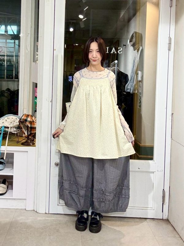 小碎花藍格子滾邊吊帶背心 