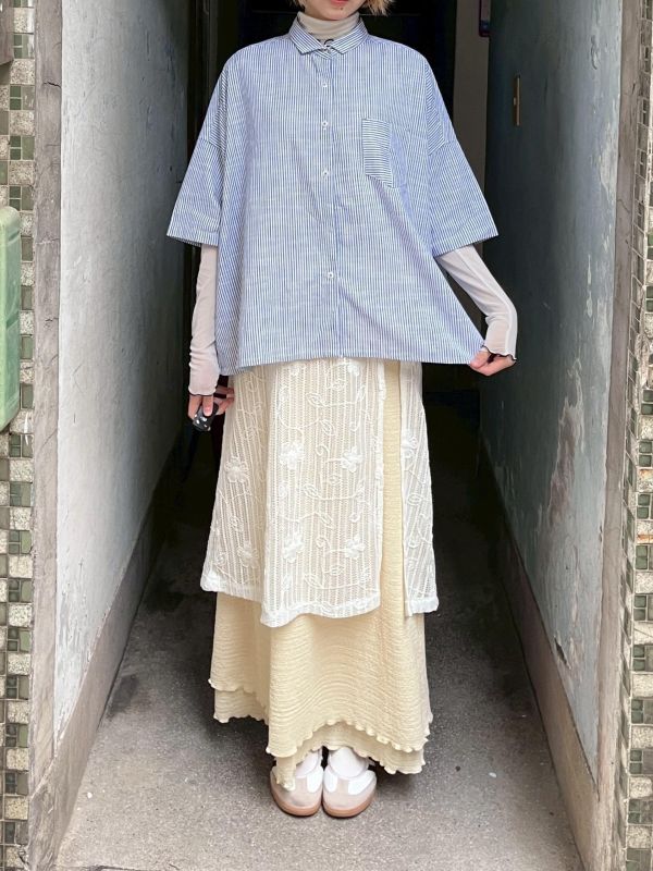 短版口袋條紋短袖襯衫 