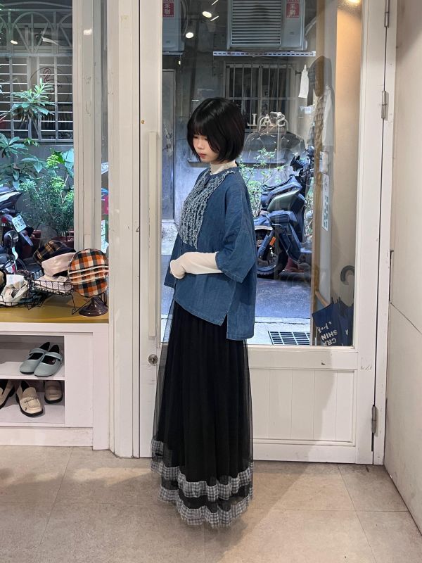 牛仔立體抽鬚毛邊設計感襯衫 