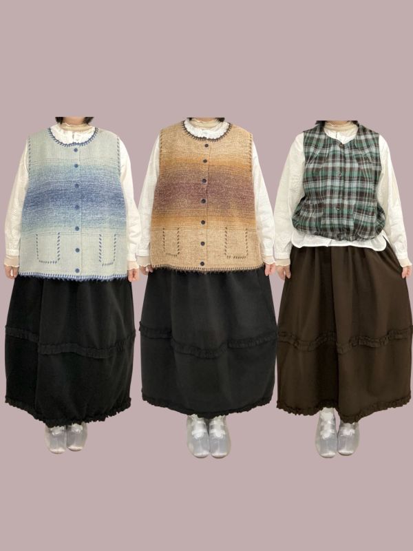 絨布厚磅滾邊繭型鬆緊腰長裙 