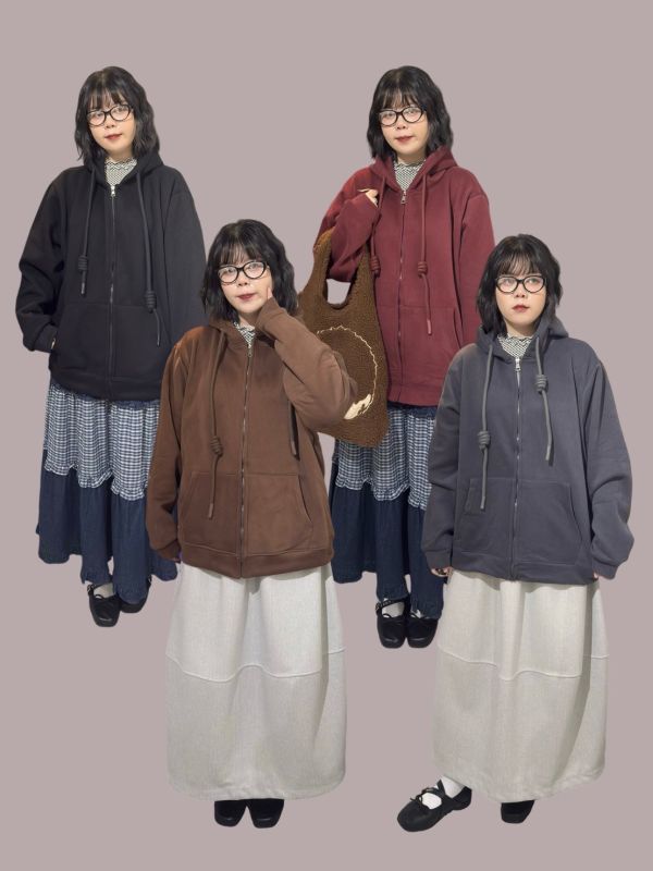 內加絨連帽抽繩棉外套 