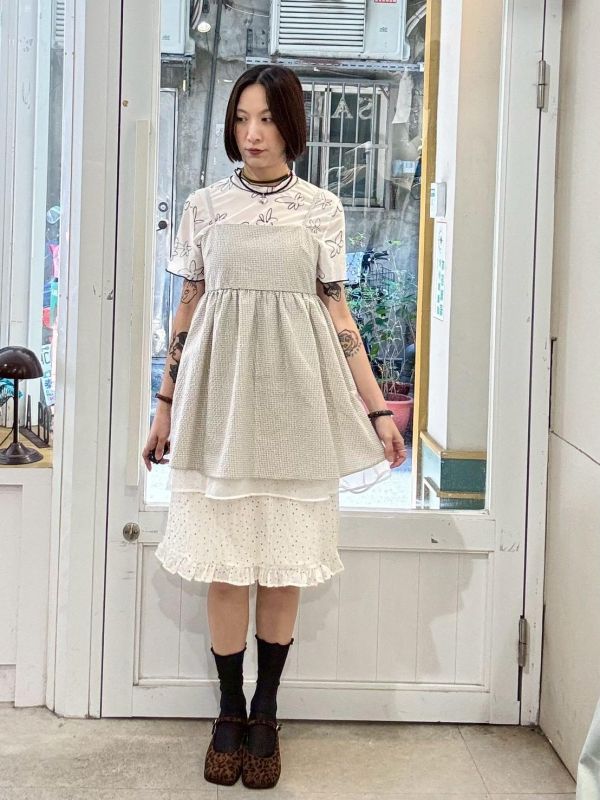 平口細格子內層紗吊帶背心 