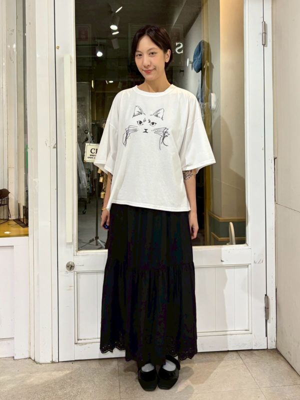涼感刺繡貓頭立體貓鬚寬袖tee 