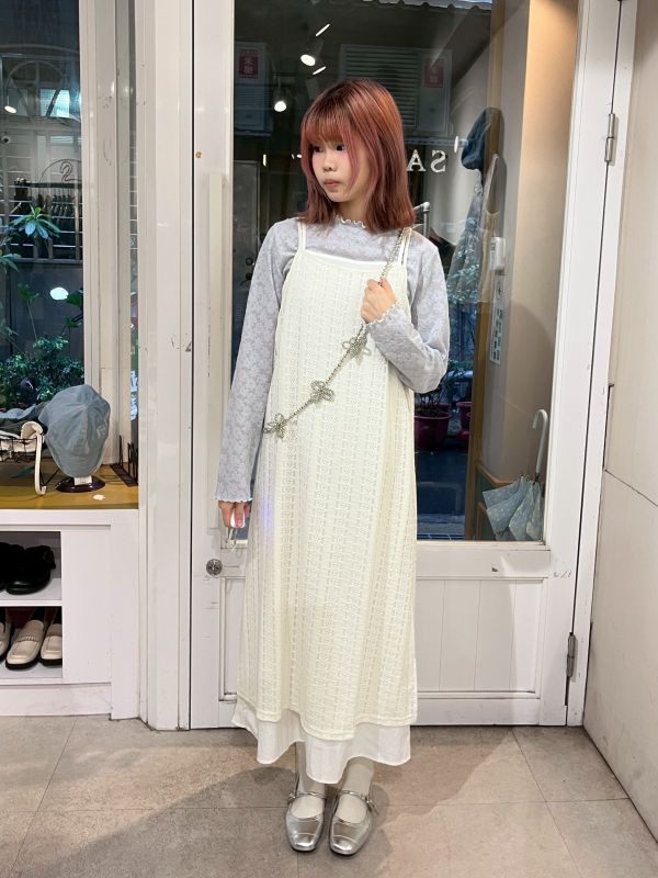 可調節側綁帶雙層蕾絲吊帶罩衫 