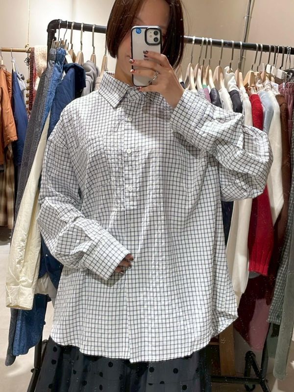 泡泡布前口袋細格紋襯衫 