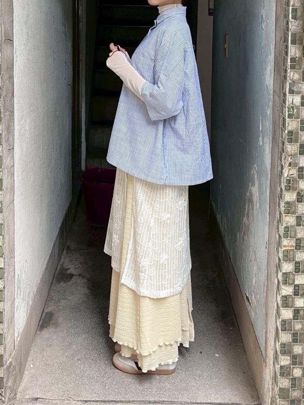 短版口袋條紋短袖襯衫 