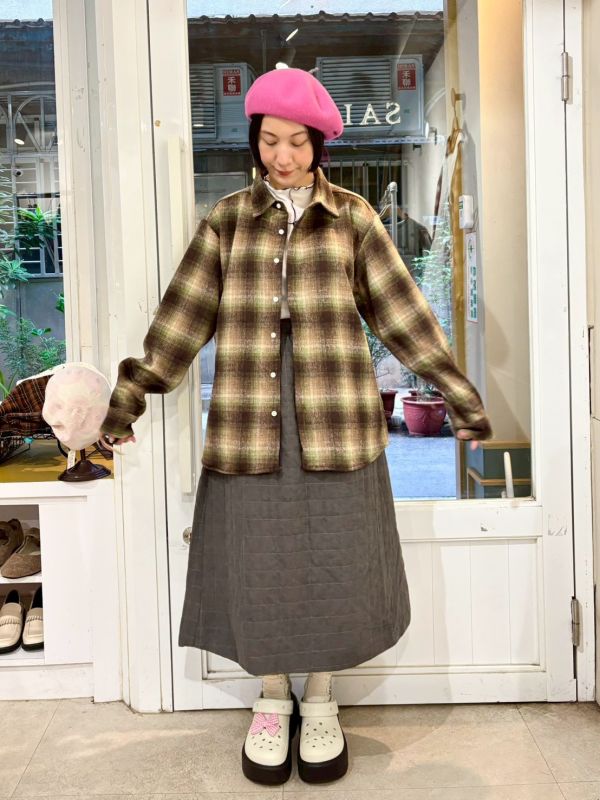 毛呢格紋襯衫上衣 