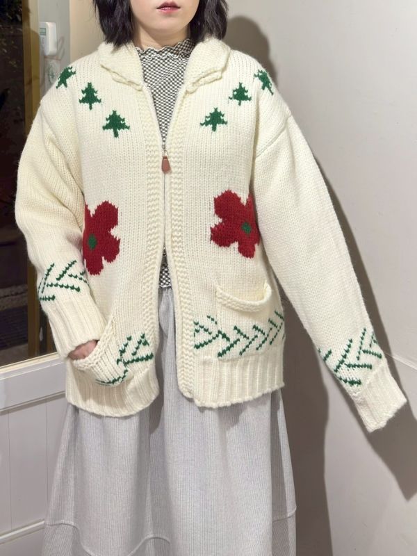 雙拉鏈撞色圖案粗毛線針織外套 