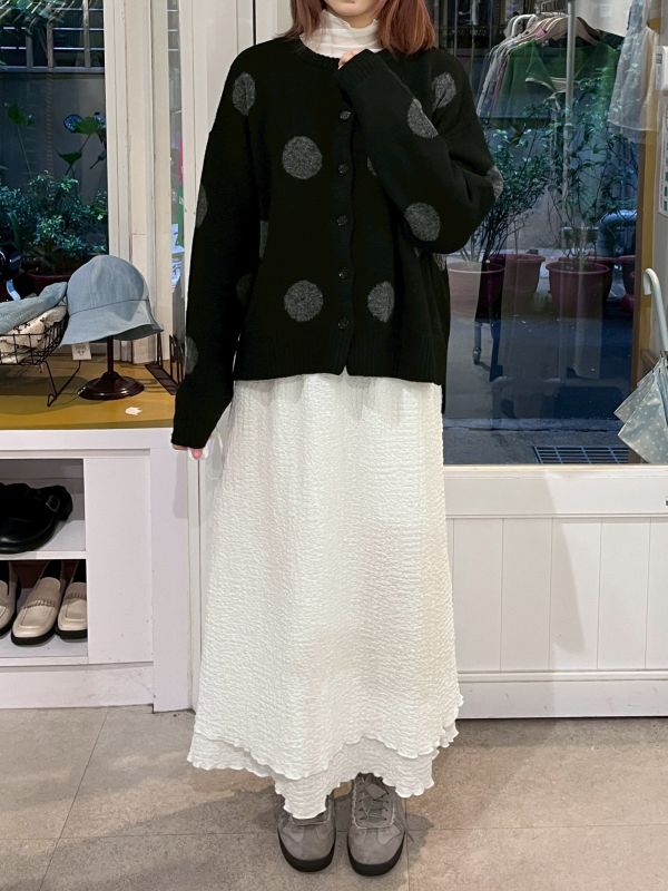 圓點前短後長針織排扣外套 