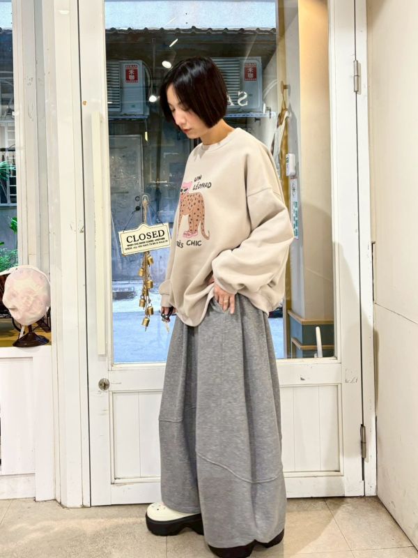 伸縮腰抽繩棉質彎刀大寬褲 