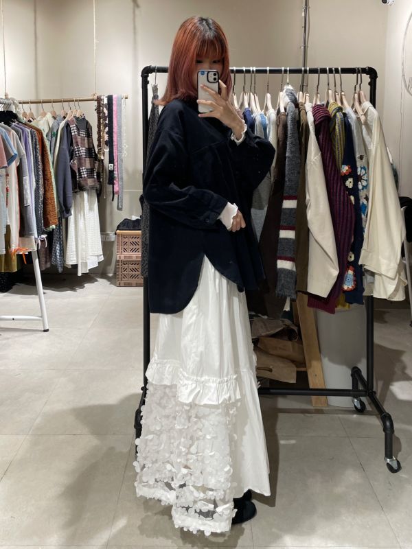 白色立體花花紗傘擺長裙 