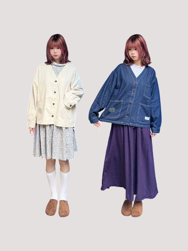 刺繡布標牛仔排扣開襟外套 