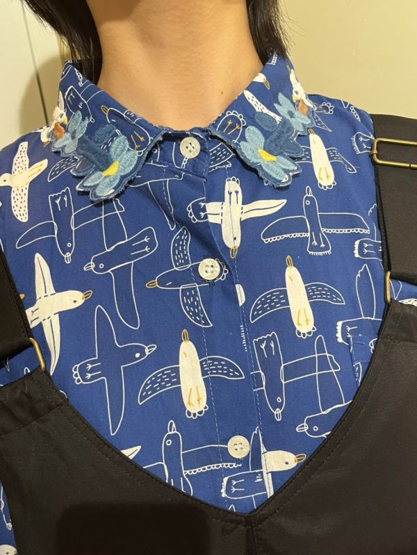 滿版海鷗刺繡領短袖襯衫 