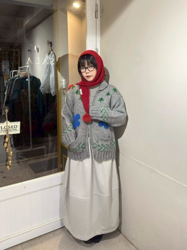 雙拉鏈撞色圖案粗毛線針織外套 