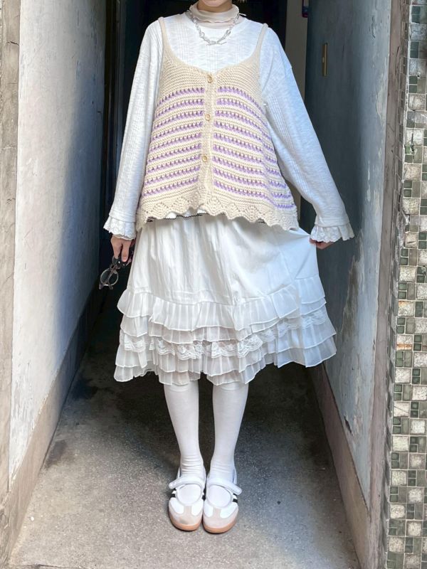 粗毛線針織撞色鈕扣背心 