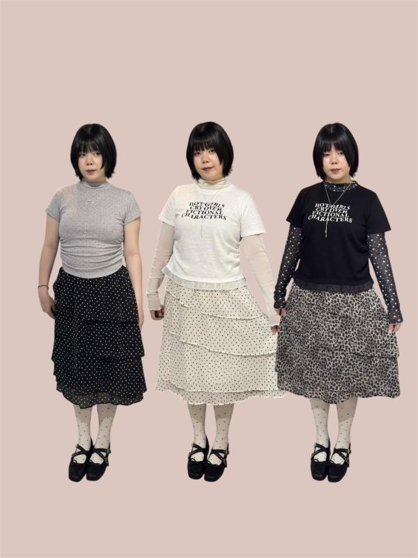 點點斜邊荷葉下擺鬆緊腰五分裙 