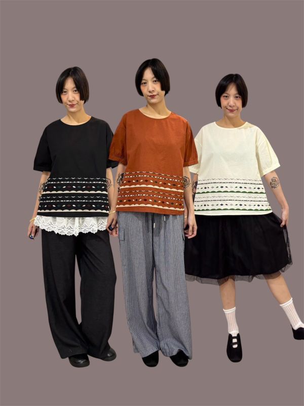 下擺刺繡幾何線條上衣 