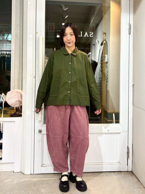 伸縮腰抽繩燈芯絨錐形褲 