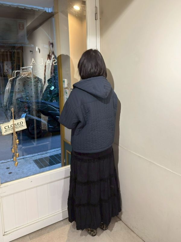 假兩件格紋滾邊袖口抽繩連帽外套 