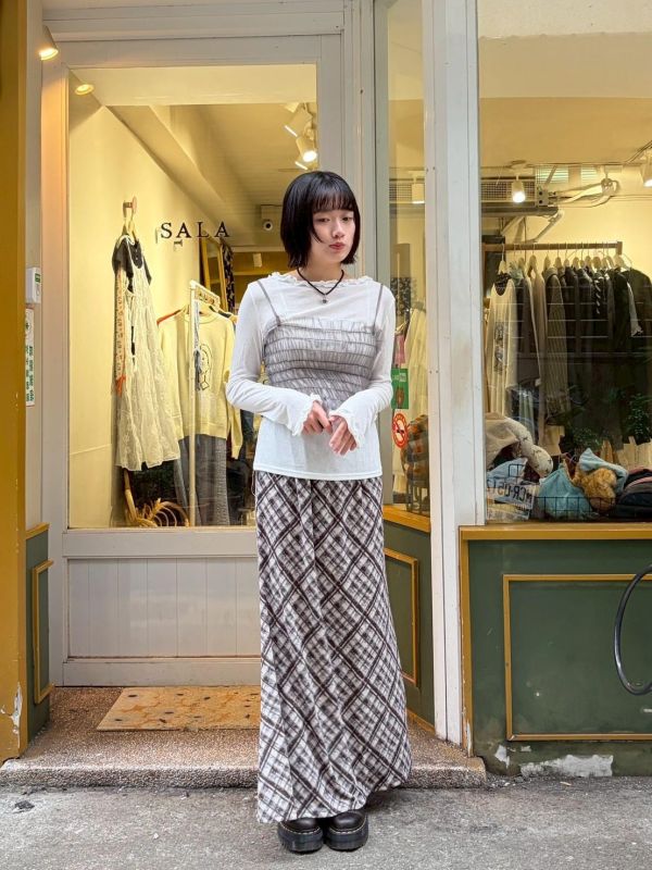 兩件式木耳邊滾邊上衣+抓皺紗質背心 