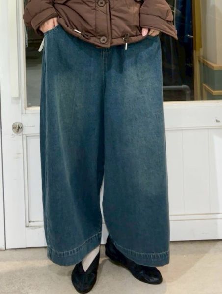 鬆緊腰簡約牛仔褲九分寬褲 