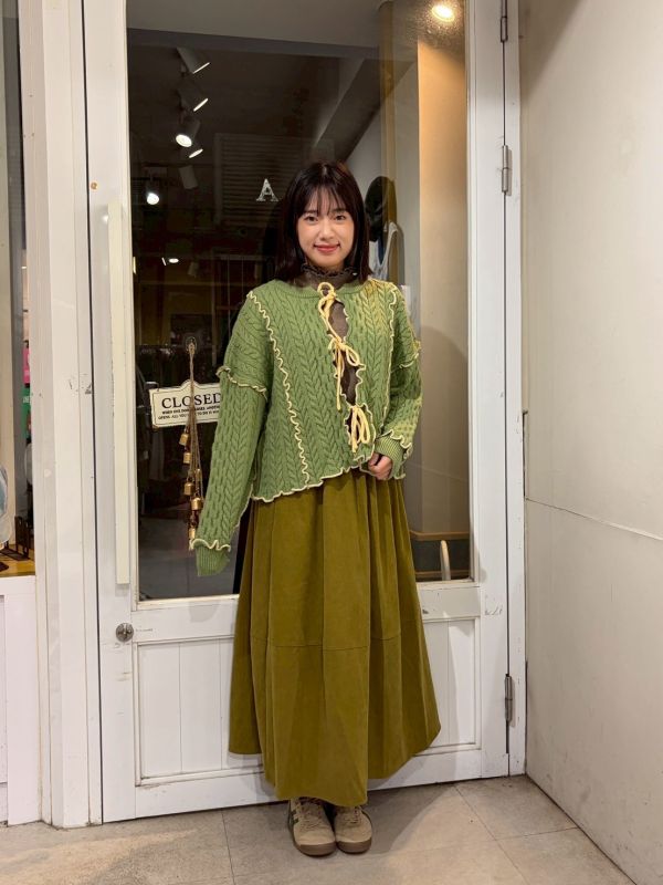 粗針織毛線撞色滾邊綁帶長袖外套 