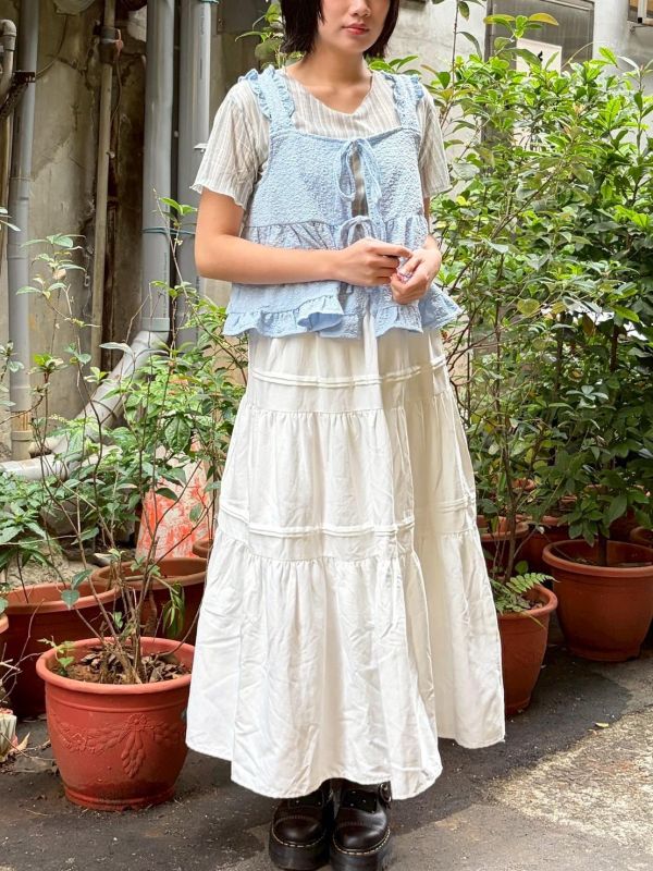 彈性細條紋微透膚上衣 