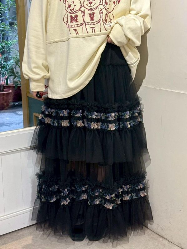 雙層紗奶油擠花拼接傘擺澎澎長裙 