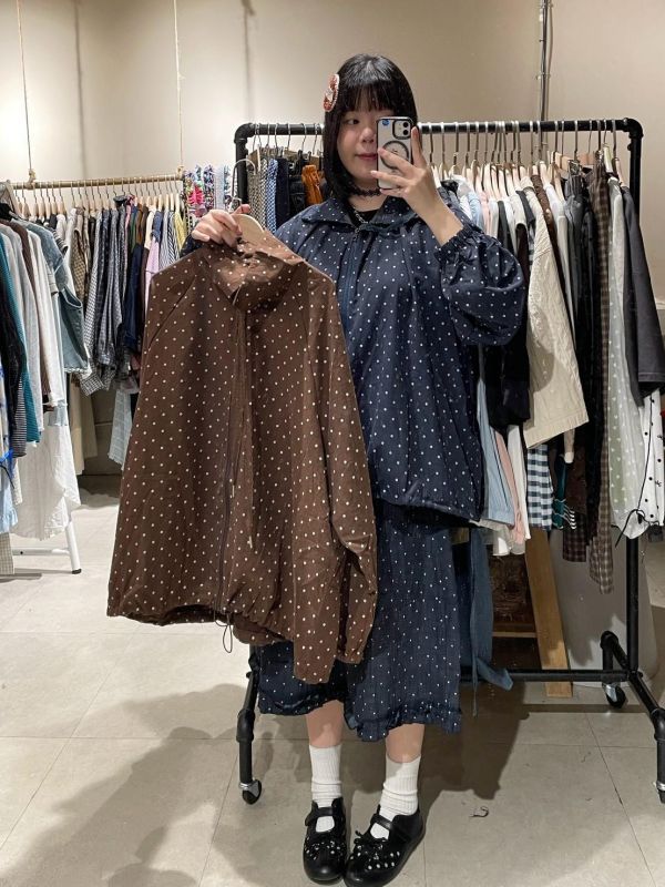 波點大翻領蕾絲綁帶外套 