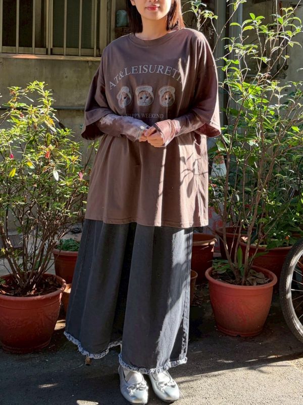 三片小貓吐司oversized tee 