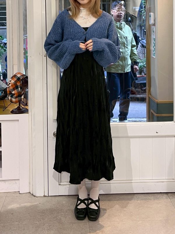 皺皺絲絨可調節吊帶長裙 