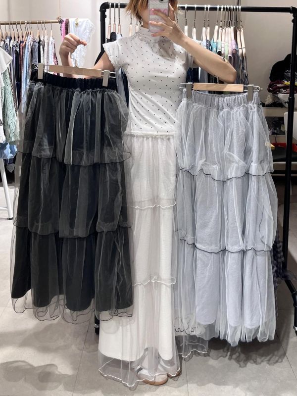 棉質柔軟明線滾邊紗裙 