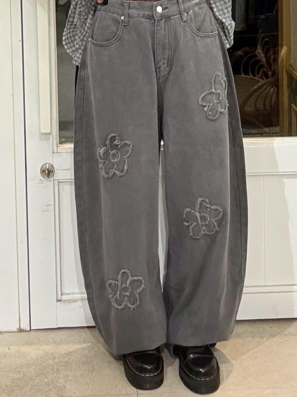 立體不收邊花朵牛仔褲 